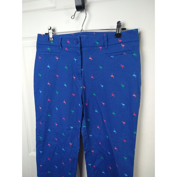 Talbots Woman 8 Blue Chino Pants Flamingo Print Cropped Preppy Academia Casual - Picture 2 of 10